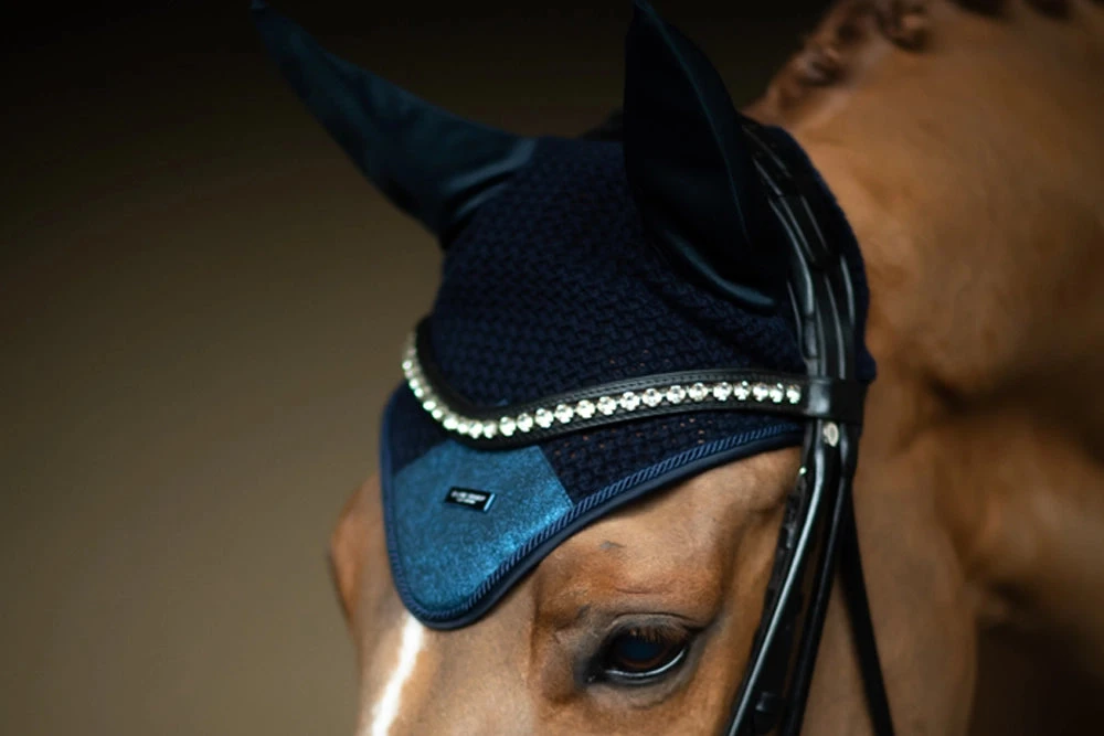 Equestrian Stockholm Ear Bonnet Blue Meadow Glimmer 3 Equestrian Stockholm Ear Bonnet Blue Meadow Glimmer - Image 3