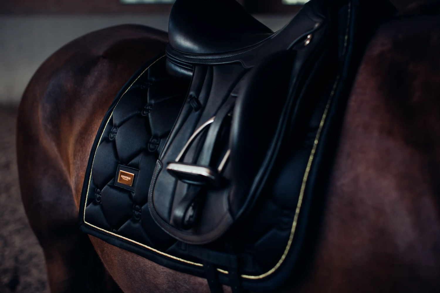 Equestrian Stockholm Dressage Saddle Pad Black Gold 2 Equestrian Stockholm Dressage Saddle Pad Black Gold - Image 2