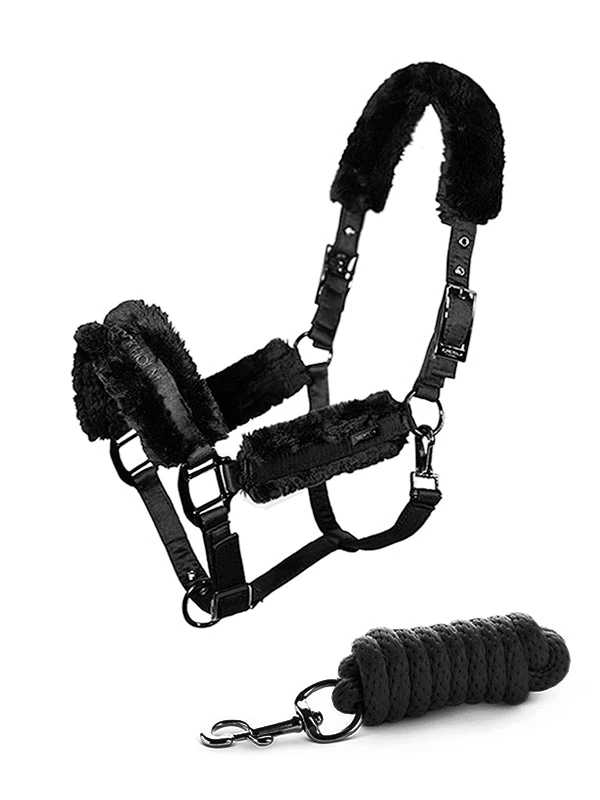 Equestrian Stockholm Fleece Halter & Lead Rope Total Eclipse 1 Equestrian Stockholm Fleece Halter & Lead Rope Total Eclipse