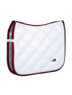 Equestrian Stockholm Dressage Saddle Pad White Perfection Bordeaux -Saddle Shop white bordeaux dressage saddle pad dressyrschabrak dressurschabracke dressuur zadeldekje cob