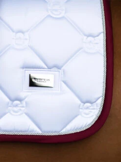 Equestrian Stockholm Dressage Saddle Pad White Perfection Bordeaux -Saddle Shop white bordeaux dressage saddle pad dressyrschabrak dressurschabracke dressuur zadeldekje hov